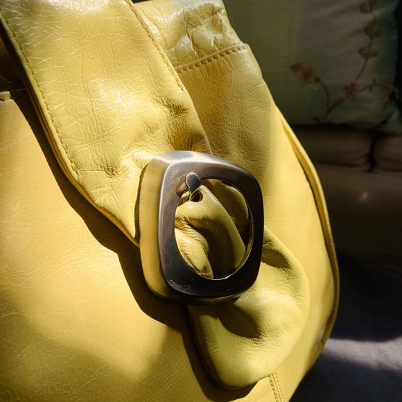 ✨Christopher Kon✨ Yellow Leather Handbag W/Chrome Buckle Hardware & Dusk Bag - Picture 7 of 16